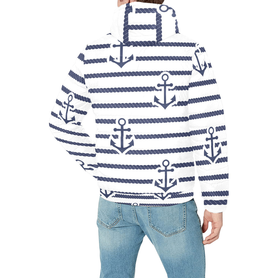 Anchor rope nautical pattern Men's Padded Hooded Jacket