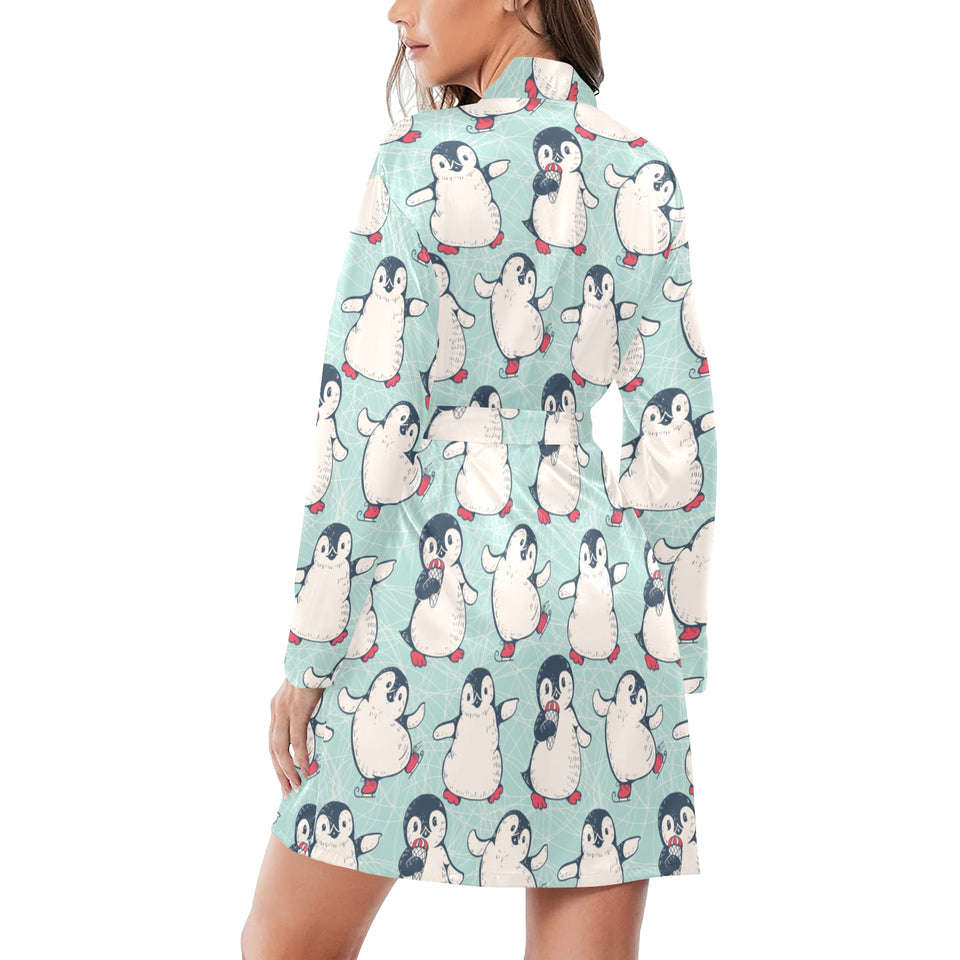 Cute Penguin pattern Women's Long Sleeve Belted Night Robe