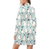 Cute Penguin pattern Women's Long Sleeve Belted Night Robe