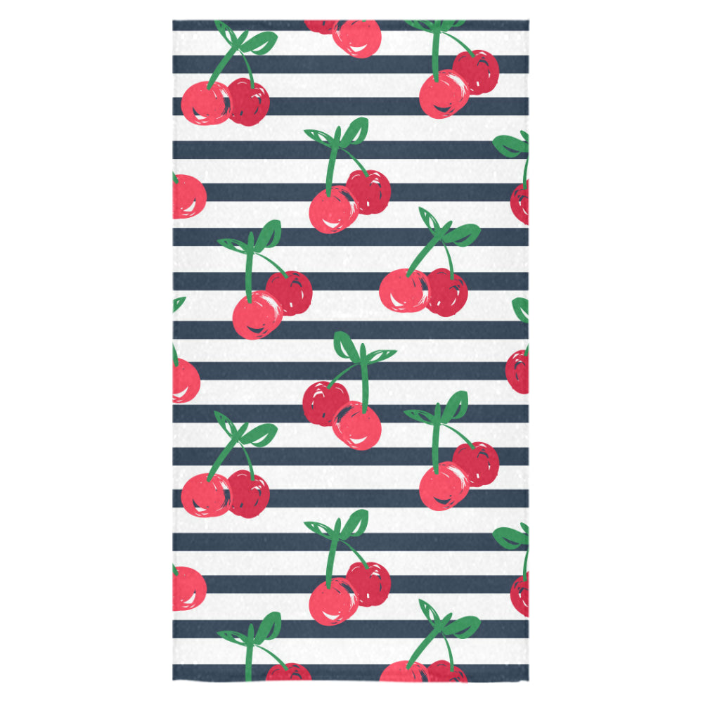 Hand drawn cherry pattern striped background Bath Towel