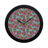Beagle muzzles turquoise paint splashes pink patte Elegant Black Wall Clock