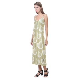 Garlic design pattern V-Neck Open Fork Long Dress