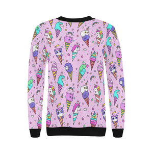 Cute ice cream cone animal pattern Women's Crew Neck Sweatshirt