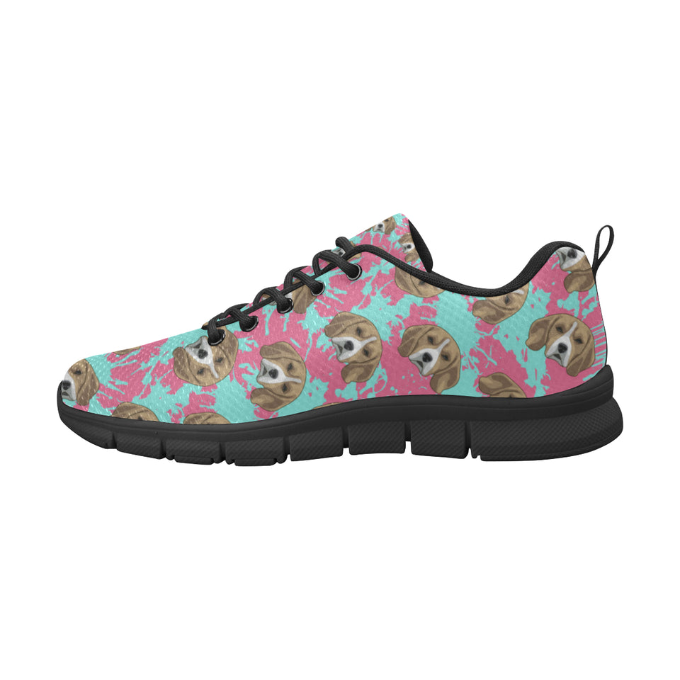 Beagle muzzles turquoise paint splashes pink patte Men's Sneaker Shoes