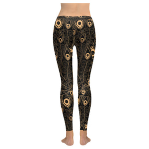 Gold peacock feather pattern Women's Legging Fulfilled In US