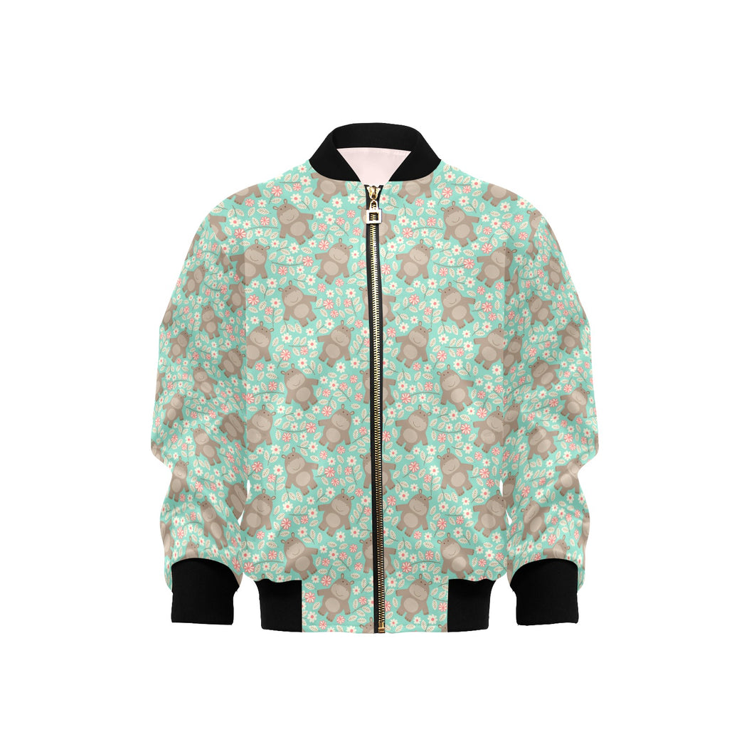 Hippopotamus Pattern Print Design 02 Kids' Boys' Girls' Bomber Jacket
