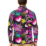heart dot wave star creative design pattern Men's Long Sleeve Polo Shirt