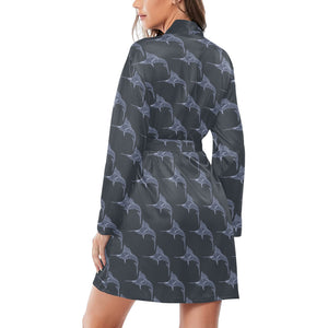 Swordfish Pattern Print Design 03 Women's Long Sleeve Belted Night Robe