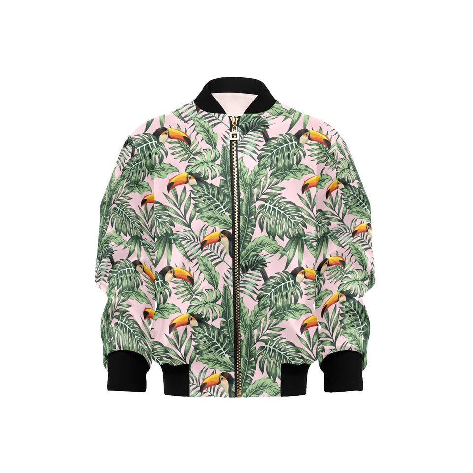 Toucan tropical green jungle palm pattern Kids' Boys' Girls' Bomber Jacket