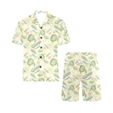 Hand drawn sea turtle fish pattern Men's V-Neck Short Pajama Set