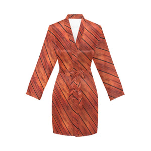 Wood Printed Pattern Print Design 03 Women's Long Sleeve Belted Night Robe