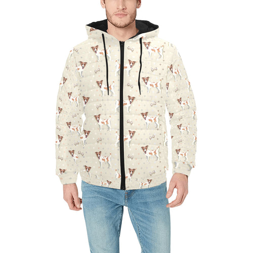 Jack Russel Pattern Print Design 02 Men's Padded Hooded Jacket