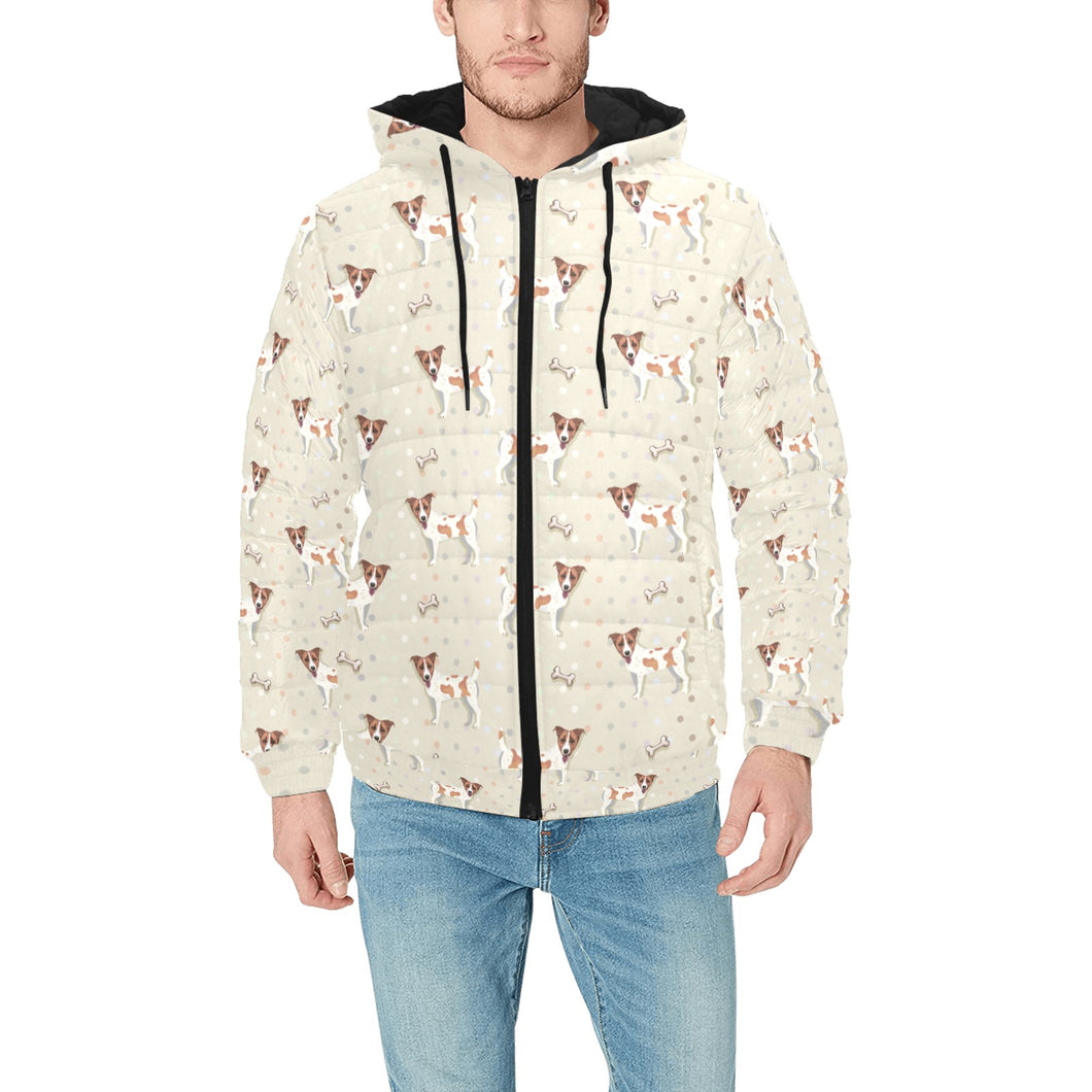 Jack Russel Pattern Print Design 02 Men's Padded Hooded Jacket