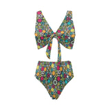 Gear Pattern Print Design 03 Chest Bowknot High Waisted Bikini Swimsuit