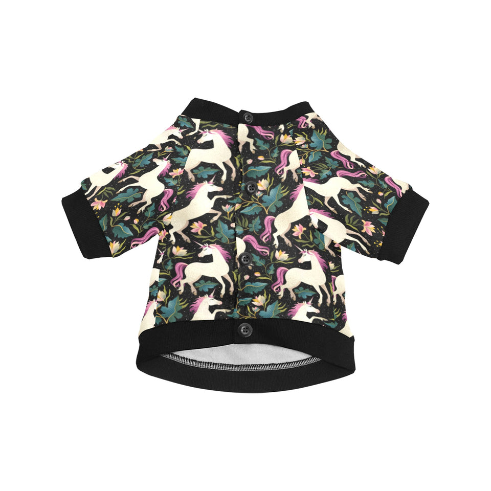 Unicorns forest background All Over Print Pet Dog Round Neck Fuzzy Shirt