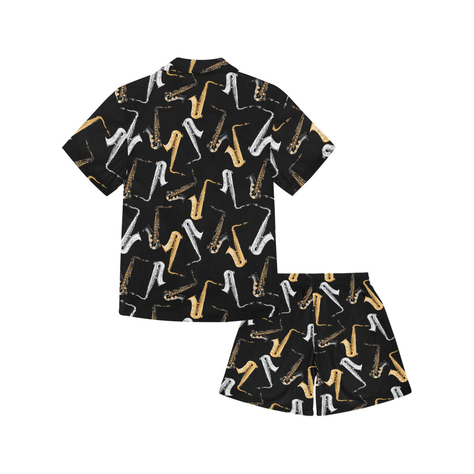saxophone design pattern Kids' Boys' Girls' V-Neck Short Pajama Set