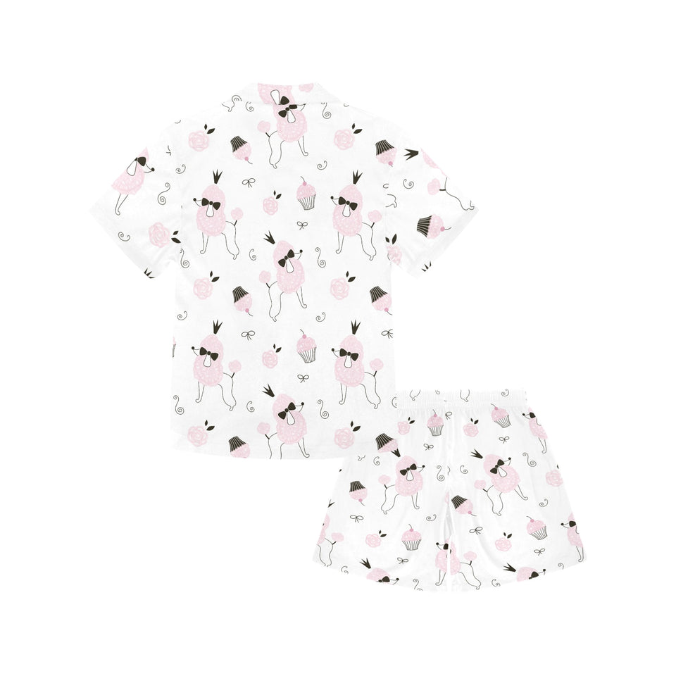Poodle dog rose cake pattern Kids' Boys' Girls' V-Neck Short Pajama Set