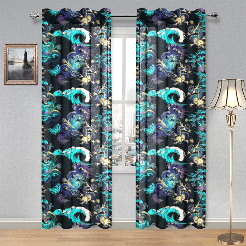 Dragon sea wave pattern Gauze Curtain