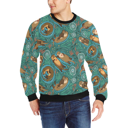 cute brown sea otters ornamental seaweed corals gr Men's Crew Neck Sweatshirt