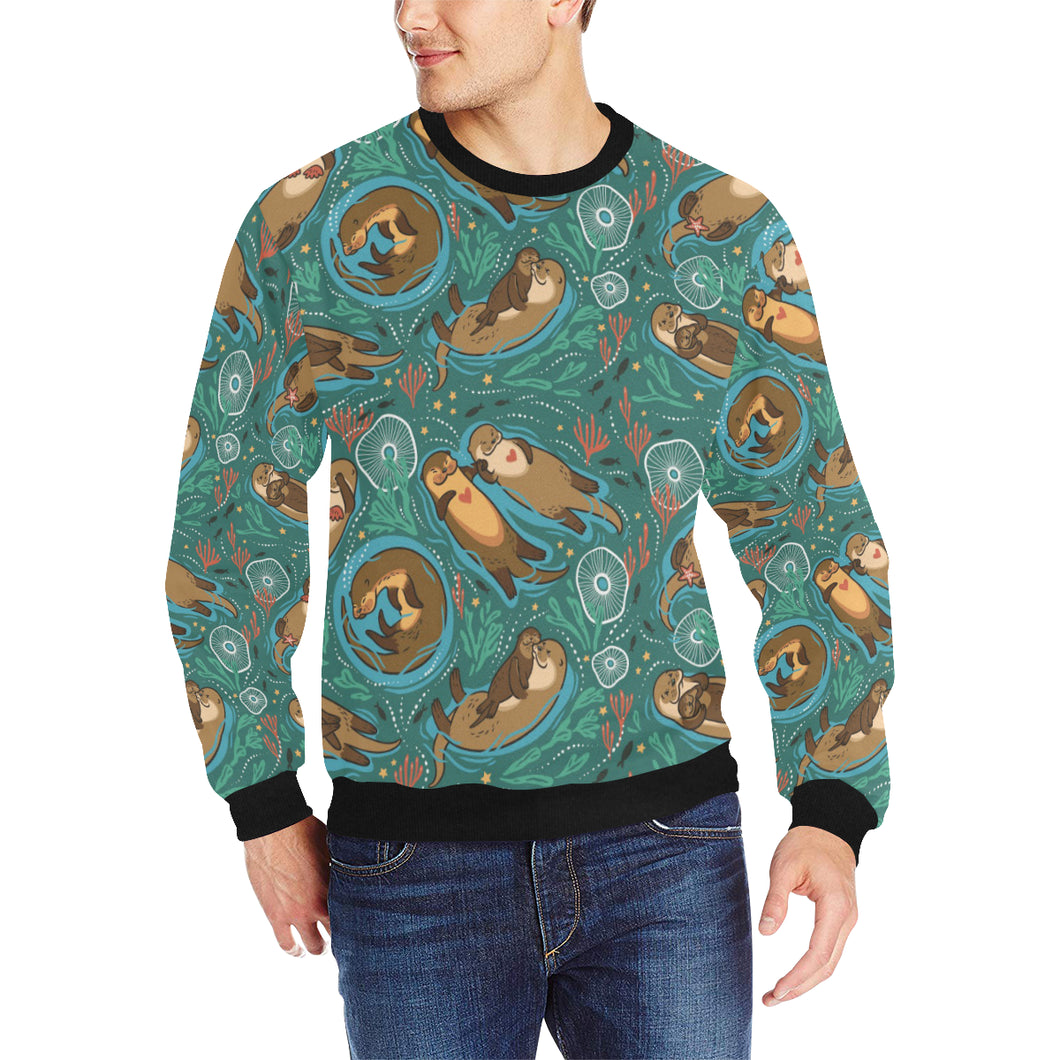 cute brown sea otters ornamental seaweed corals gr Men's Crew Neck Sweatshirt