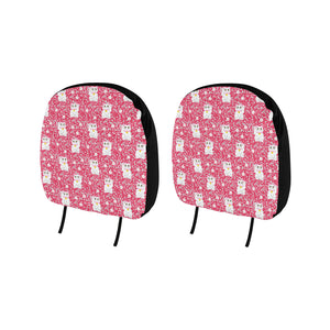 Maneki neko cat sakura pink background Car Headrest Cover