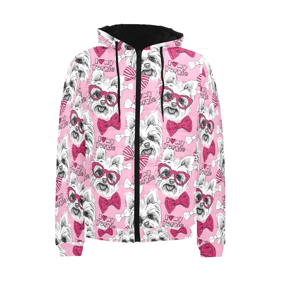 Yorkshire Terrier Pattern Print Design 03 Men's Padded Hooded Jacket
