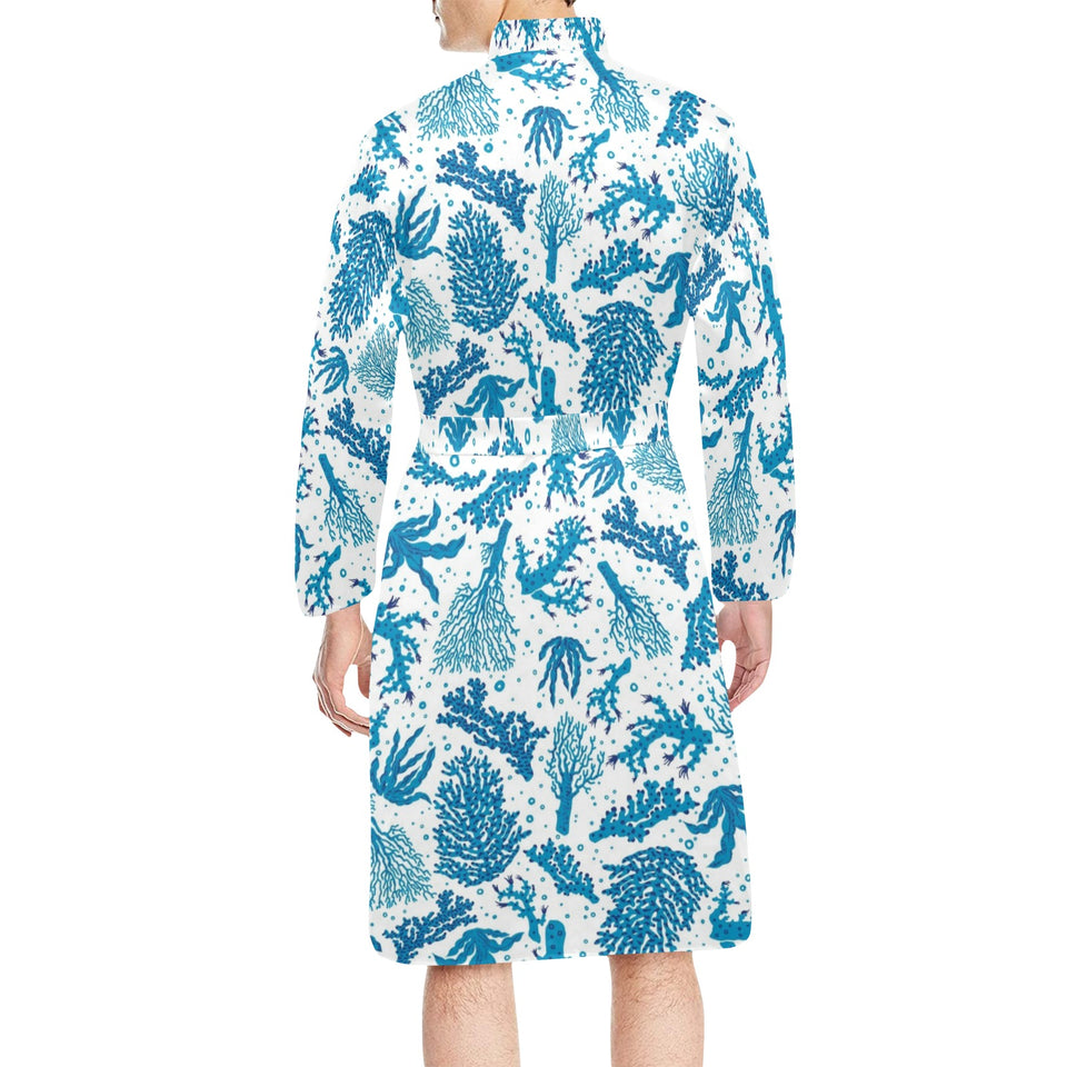 Coral Reef Pattern Print Design 01 Men's Long Sleeve Belted Night Robe