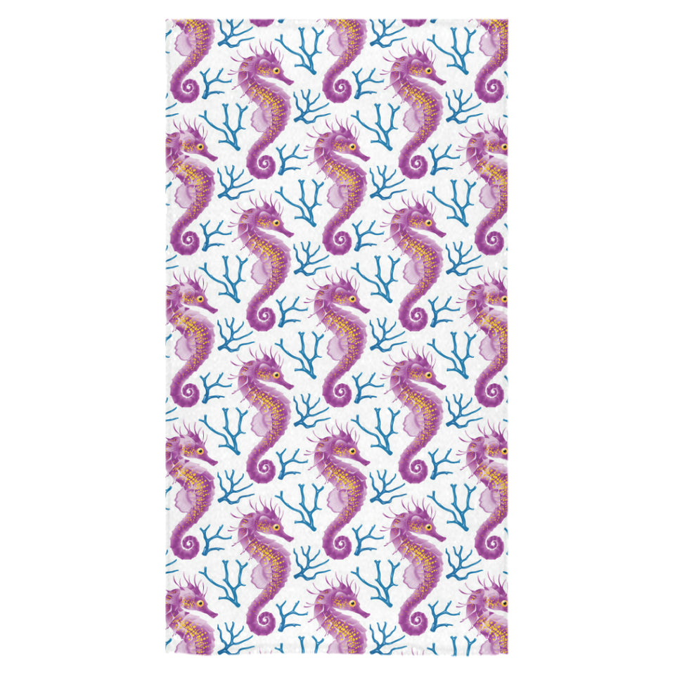 Purple seahorse blue coral pattern Bath Towel