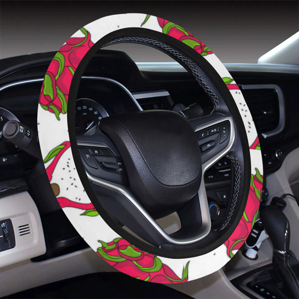 dragon fruits white background Car Steering Wheel Cover