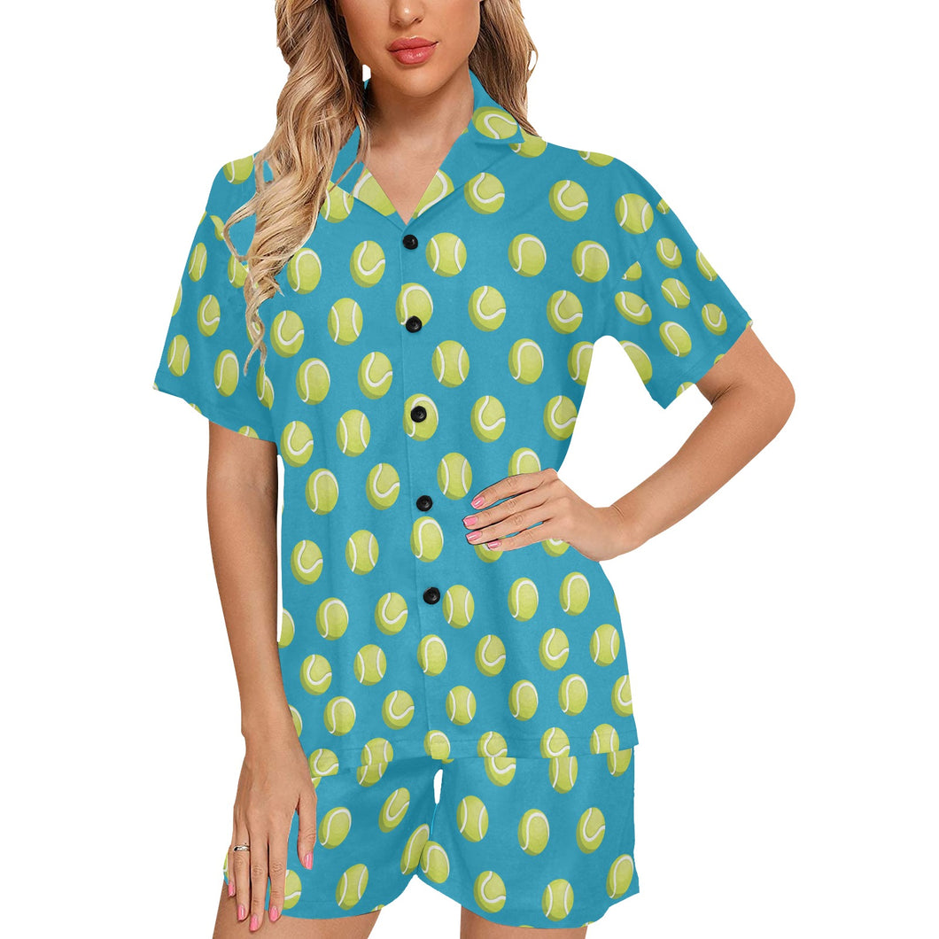 Tennis Pattern Print Design 05 Women's V-Neck Short Pajama Set