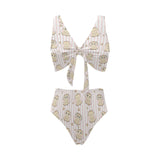 cute owl leaf Chest Bowknot High Waisted Bikini Swimsuit