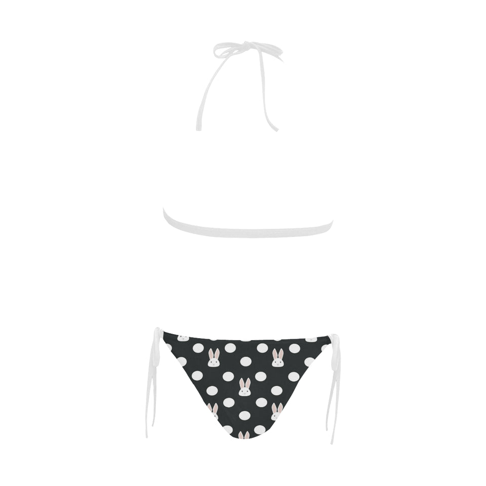 Cute white rabbit polka dots black background Sexy Bikinis Two-Piece Swimsuits