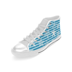 Starfish blue blackground Men's High Top Canvas Shoes White