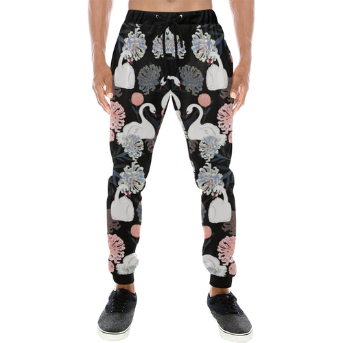 white swan blooming flower pattern Unisex Casual Sweatpants