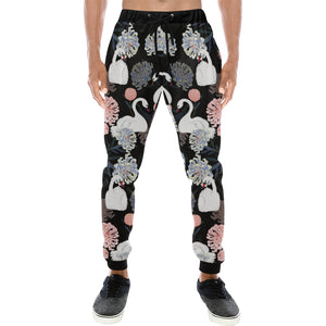 white swan blooming flower pattern Unisex Casual Sweatpants