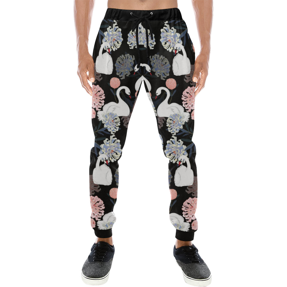 white swan blooming flower pattern Unisex Casual Sweatpants