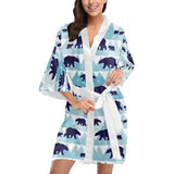 polar bear winter snow pattern Women's Short Kimono Robe