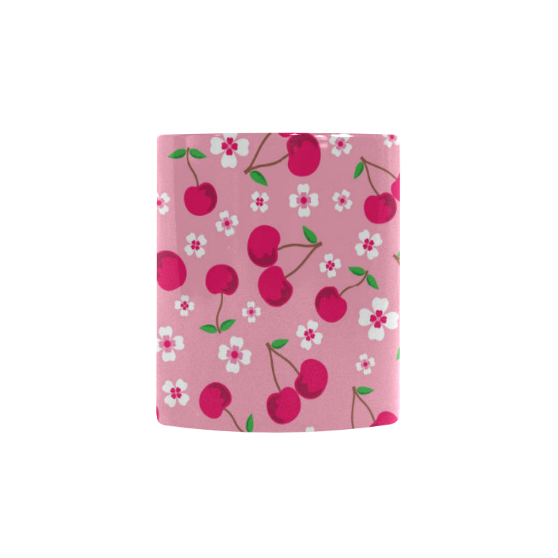 cherry flower pattern pink background Morphing Mug Heat Changing Mug