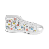 Siberian husky and colorful circle pattern Women's High Top Canvas Shoes White
