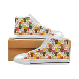 Colorful Maneki neko cat pattern Women's High Top Canvas Shoes White