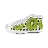 kiwi black dot background Men's High Top Canvas Shoes White
