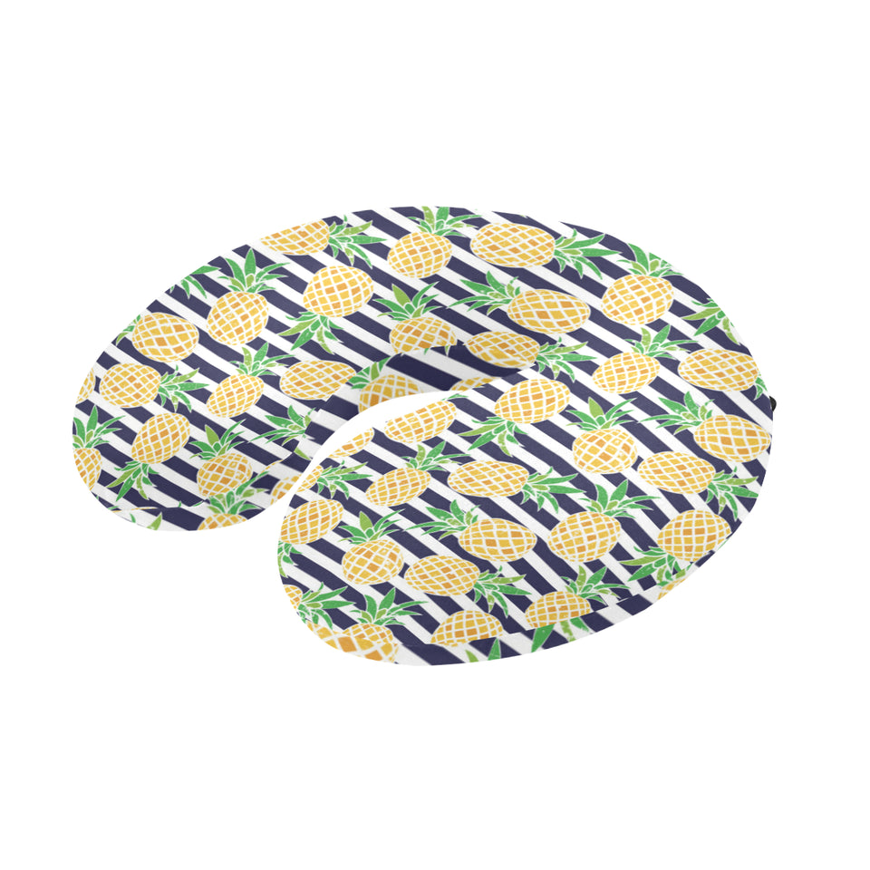 Pineapples pattern striped background U-Shaped Travel Neck Pillow
