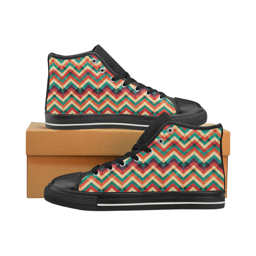 zigzag  chevron colorful pattern Women's High Top Canvas Shoes Black