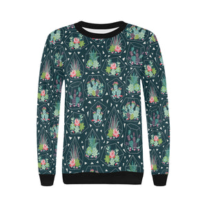 Cactus glass terrarium pattern Women's Crew Neck Sweatshirt