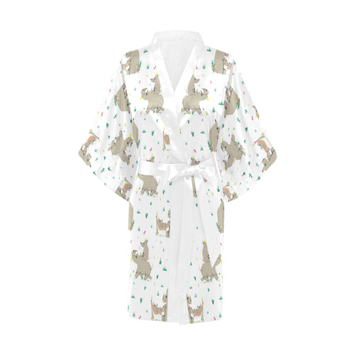 Cute Rhino pattern background Women's Short Kimono Robe