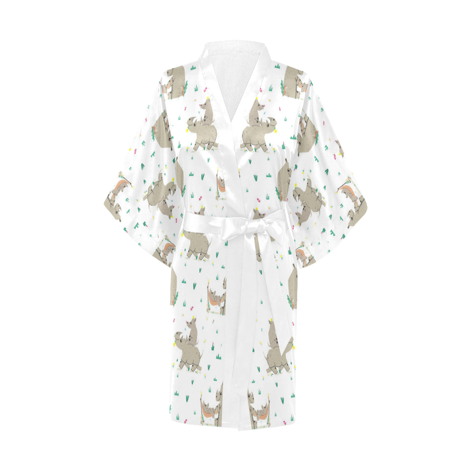 Cute Rhino pattern background Women's Short Kimono Robe