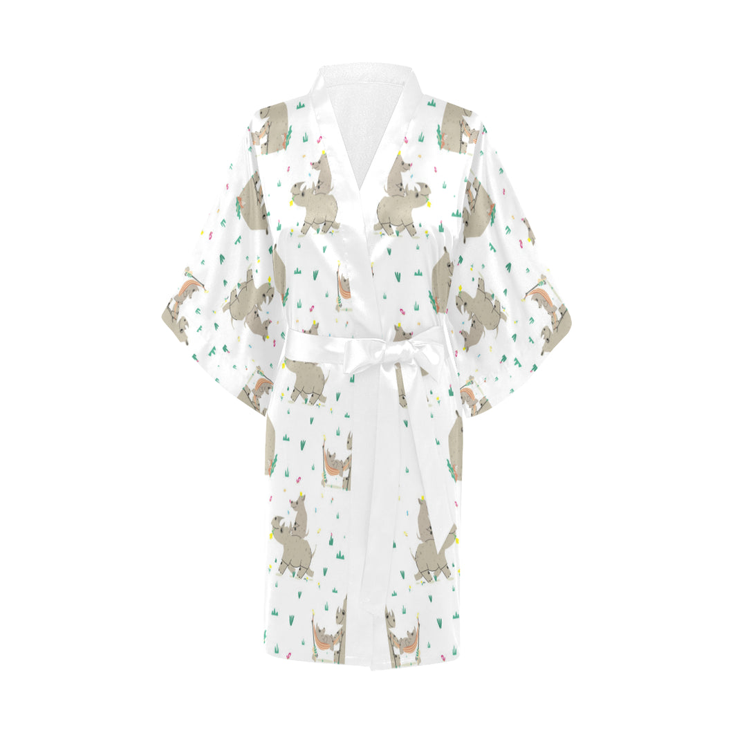 Cute Rhino pattern background Women's Short Kimono Robe