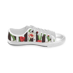 red and white tulips pattern Men's Low Top Shoes White