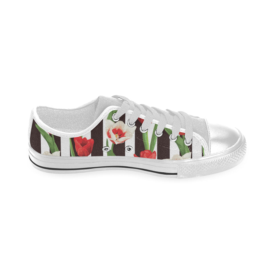 red and white tulips pattern Men's Low Top Shoes White
