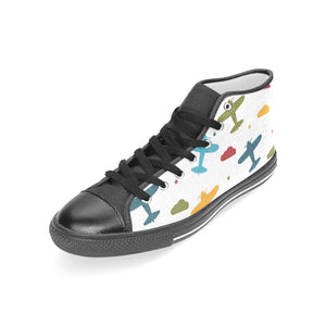 Airplane star cloud colorful Women's High Top Canvas Canvas Shoes Black